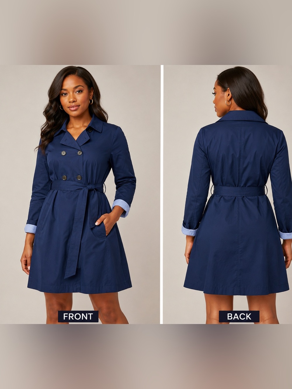 J.Crew Women’s Navy Blue Double Breasted Belted Trench Coat Jacket Size 18 Class
